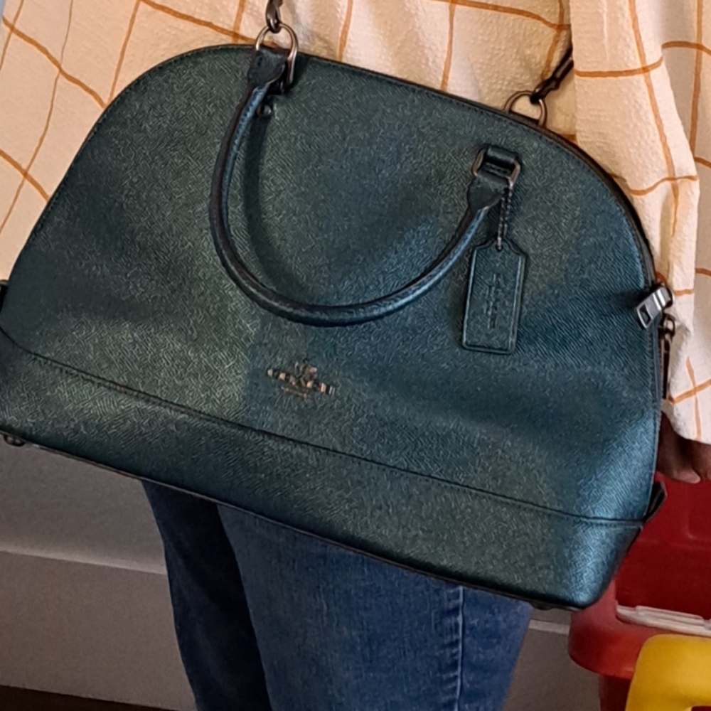 Coach Sierra Satchel in Metallic Dark Teal w/crossbody so Unique And Beautiful - Picture 3 of 13